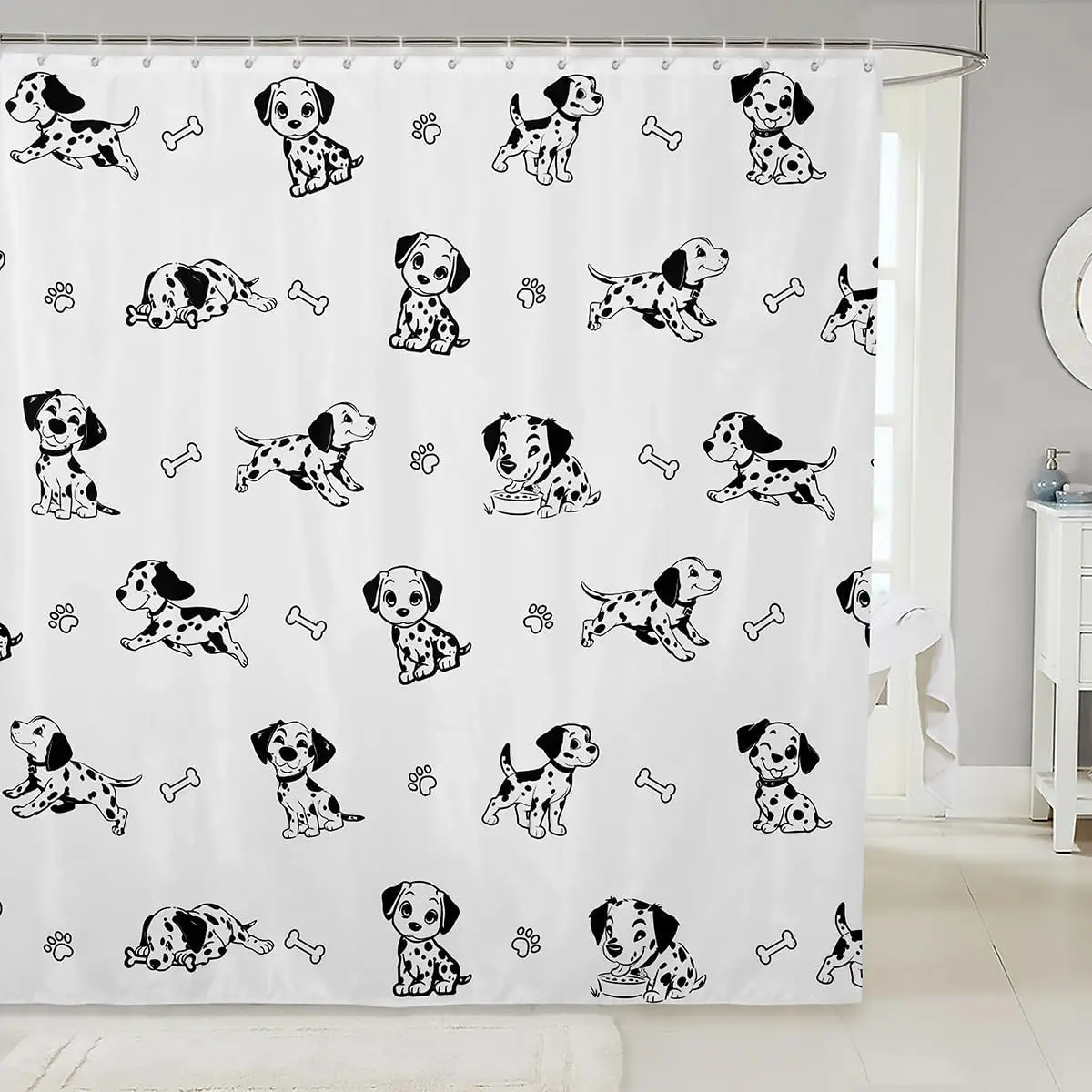

Dalmatian Puppy Shower Curtain Black White Dog Pattern Pet Lover Bathroom Decor Linen160x180