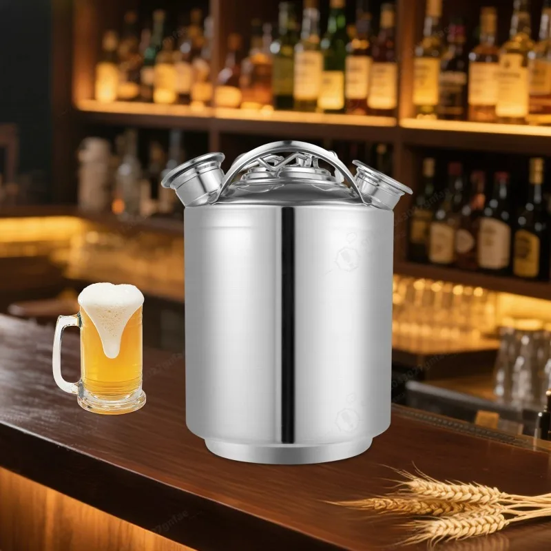 10L Stainless Steel Beer Line Cleaning Keg for Draft Beer Machine, 3-Head Cleaning Barrel Food Storage Bucket W/ A/S-Type Spears