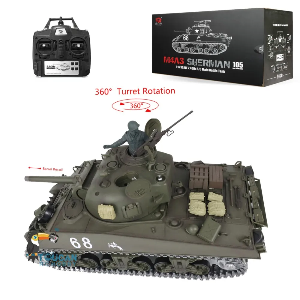 Vendita negli Stati Uniti Henglong 1/16 FPV 7.0 M4A3 Sherman RTR Carro armato RC 3898 360 °   Recoil del barilotto della torretta