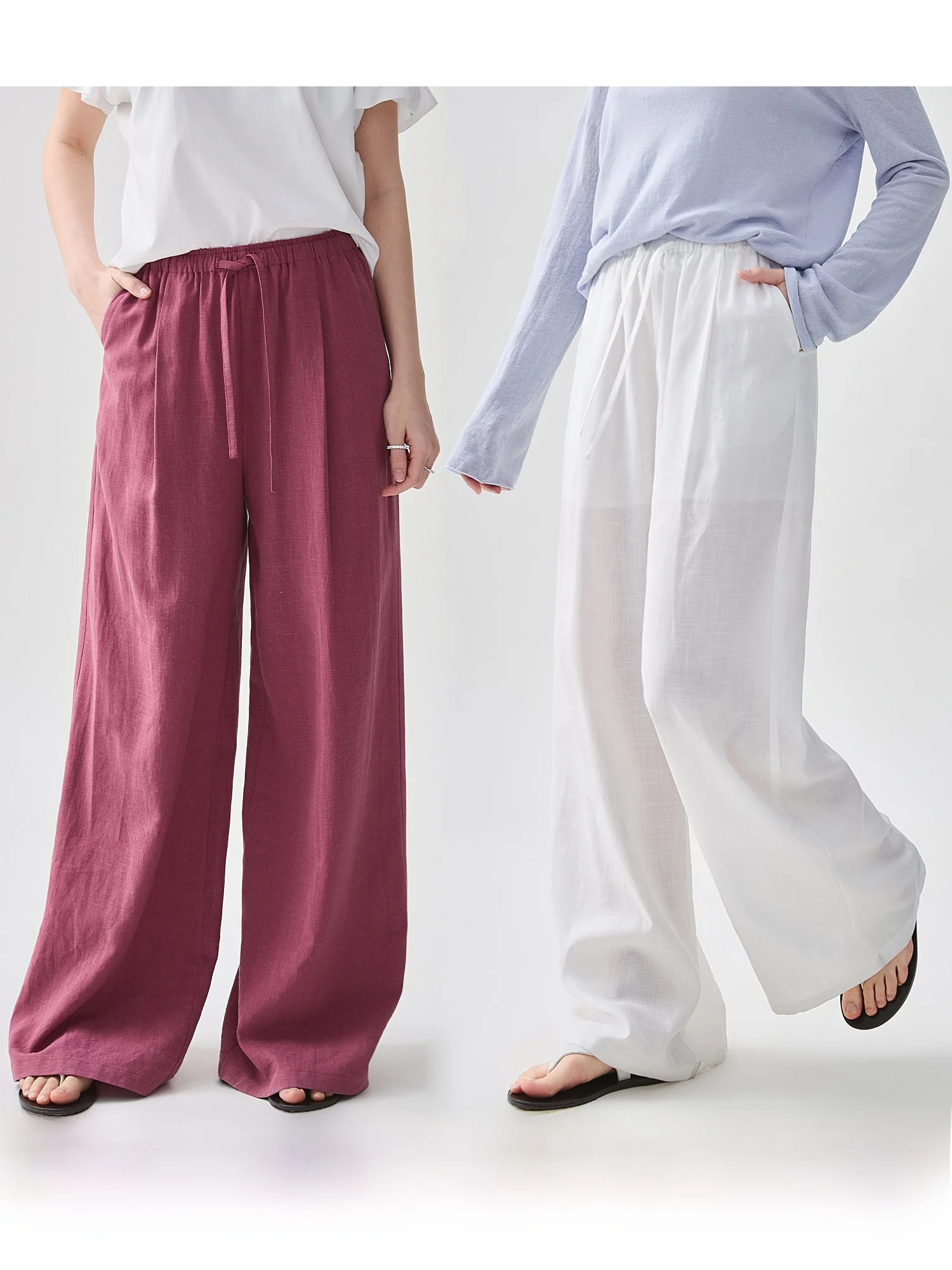 

Женские брюки с высокой талией и широкими штанинами, на шнурке, из конопляной ткани, с охлаждающим эффектом, универсальные, свободного кроя, длинные, в стиле Clean Fit