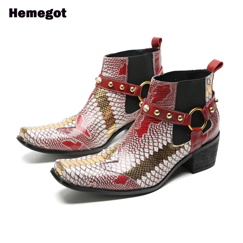 

Metallic Ring Men's Boots Fashionable Stylish Casual Leather Booties Retro Style Boots High Top Blue Resistant Men's Shoes