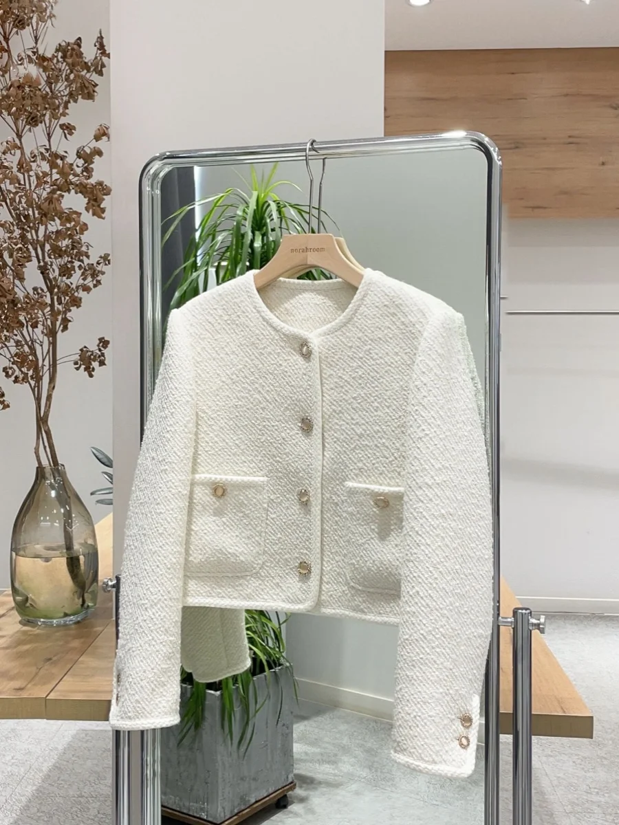 

Nok Xiaola Authentic Classic Plaid Fraant Sle Jaet Simple Ele Brand New Spring 2025 Women's ort Outerwear