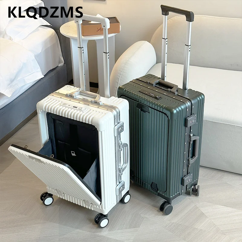 

KLQDZMS 18"20"24 Inch New Luggage Universal Front Open Multifunctional Trolley Bags Aluminum Frame Boarding Box Rolling Suitcase