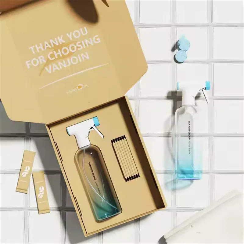

500pcs Custom Kit Pack Box Refillable Brand Logo Printing 16 oz 500 ml Glass Trigger Hair Mist Spray Bottle With White Pump wj97