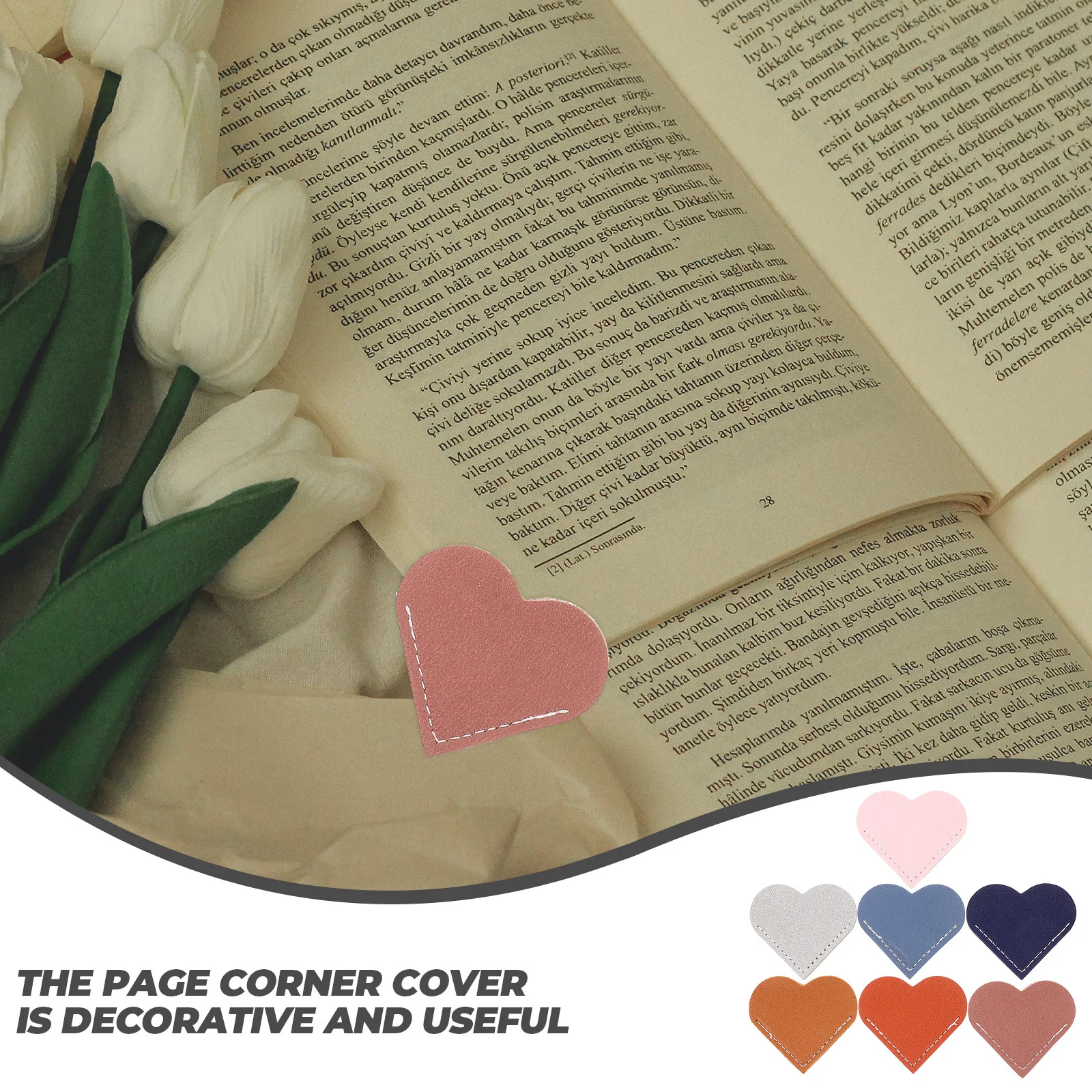 

7Pcs Heart Shaped PU Page Corner Bookmarks Retro Style Protective Covers for Books Scrapbooks Albums Reading Accessories