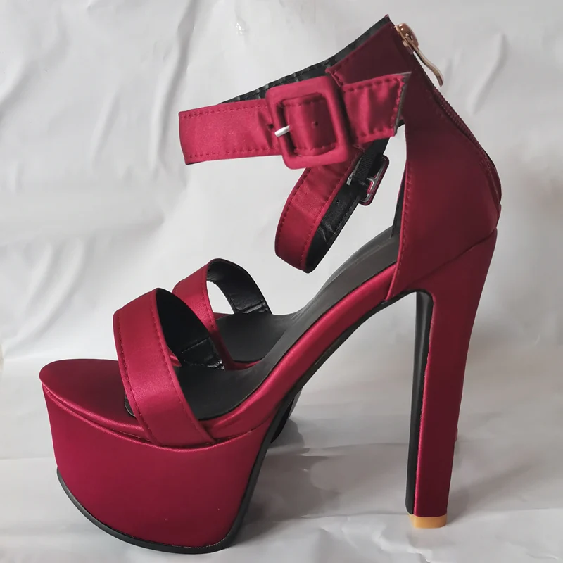 Red 16cm High Heels Platform Summer Women Sandals Sexy Blue Silk Flip Flops Straps Party Wedding Evening Shoes Ladies Large Size