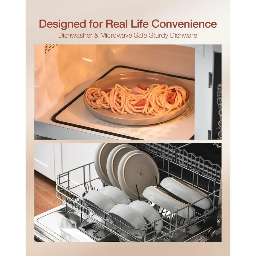 طقم أطباق وأوعية ميلكيواي، طقم أواني طعام مكون من 18 قطعة، طقم أطباق لـ 6 أشخاص، رمادي فاتح