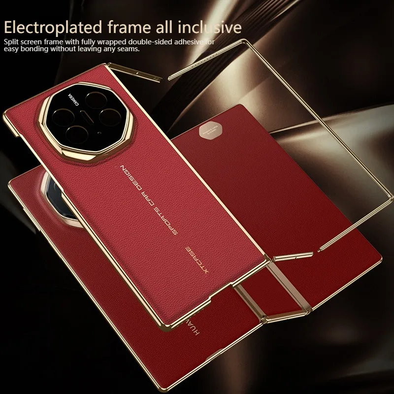 Electroplated Vegan Leather Magnetic Case For Huawei Mate Xt Ultimate Design - 3-fold Screen Full Coverage Shockproof PU