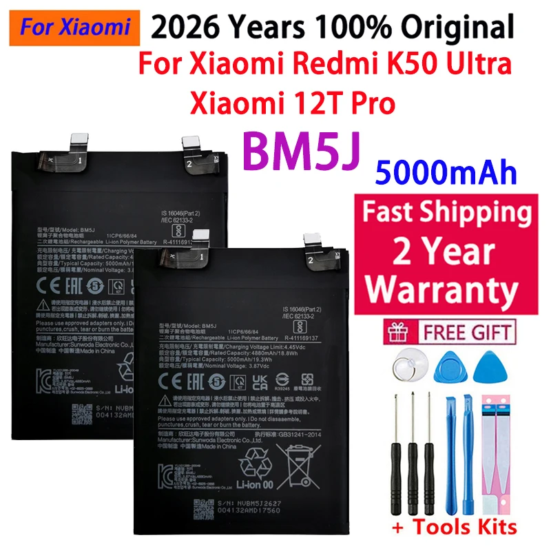 2026 Neu 100% Original BM5J 5000mAh Akku für Xiaomi Mi 12T Pro / Redmi K50 – Echte Handy-Ersatzakkus