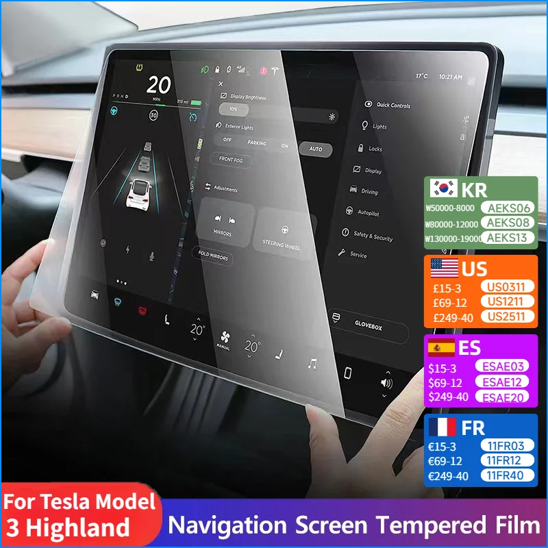 

Защитная пленка для сенсорного экрана автомобиля для Tesla Model 3 Highland 2024-2025 15-дюймовая антибликовая HD матовая пленка из закаленного стекла