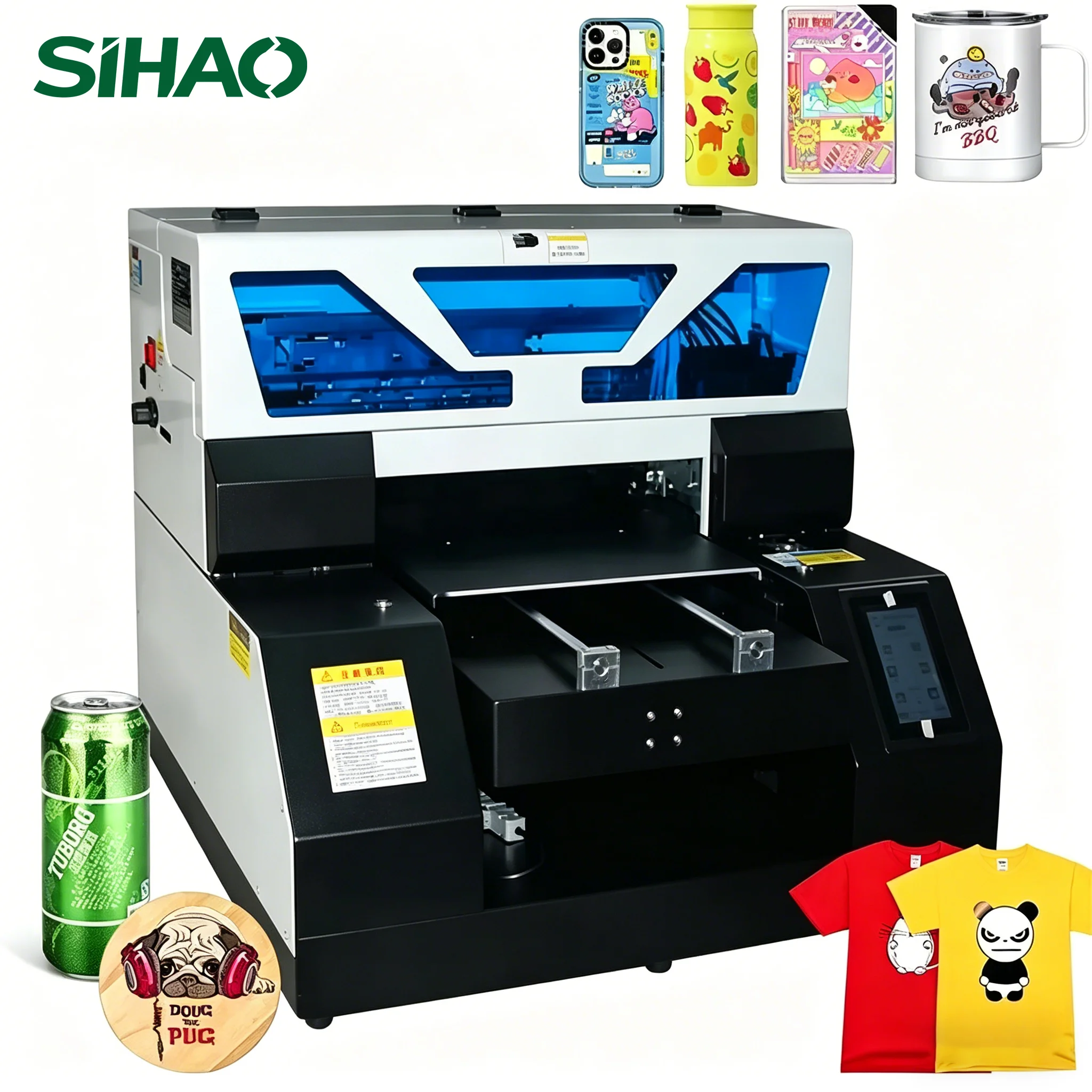 Industrial A3 UV Flatbed Printer 19 Color Automatic Bottle Label Maker Multi-substrate Print on Acrylic Metal Leather T-shirt