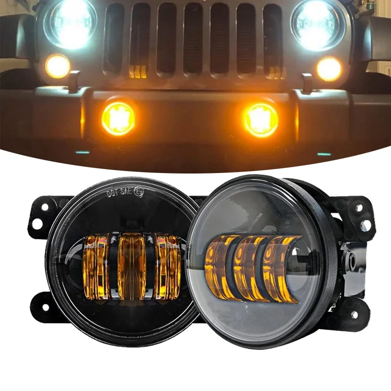 

4 "янтарные светодиодные противотуманные фары Янтарно-желтые светодиодные фары для внедорожников, сменные лампы переднего бампера для Jeep Wrangler 2007-2018 JK
