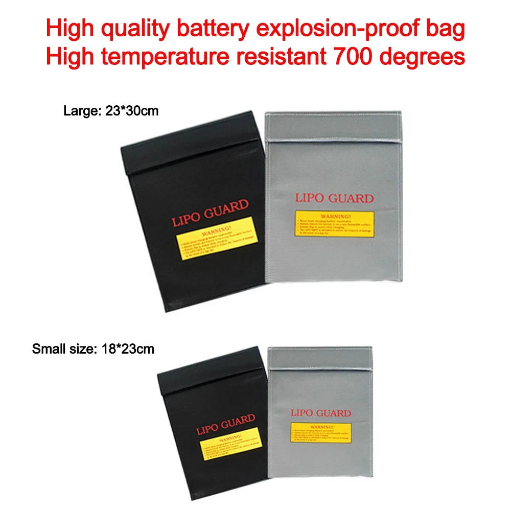 1 pezzo a prova di fuoco RC LiPo Li-Po batteria ignifuga protezione di sicurezza custodia custodia di ricarica sacco batteria protezione argento nero due dimensioni