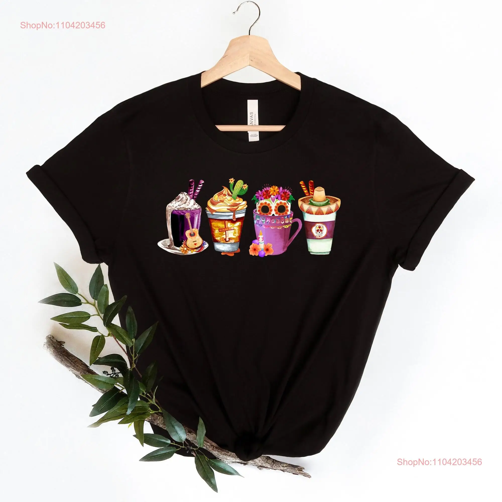 Day of The Dead shirt Coffee Cups Mexican Fiesta Design Halloween T Dia de Muertos Latino long or short sleeves