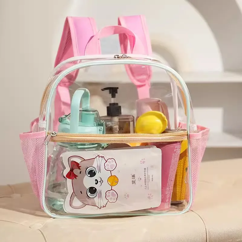 Ins Small Clear Kids Backpack Transparent PVC Backpack Summer Waterproof Beach Cell Phone bag for Travel School Storage Backbags
