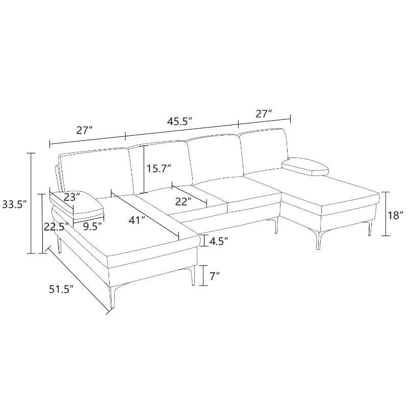 Beige Velvet Solid Wood Sofa Wear-resistant Highly Elastic Sponge The Metal Tripod Is Stable Not Tired for Sitting A Long Time