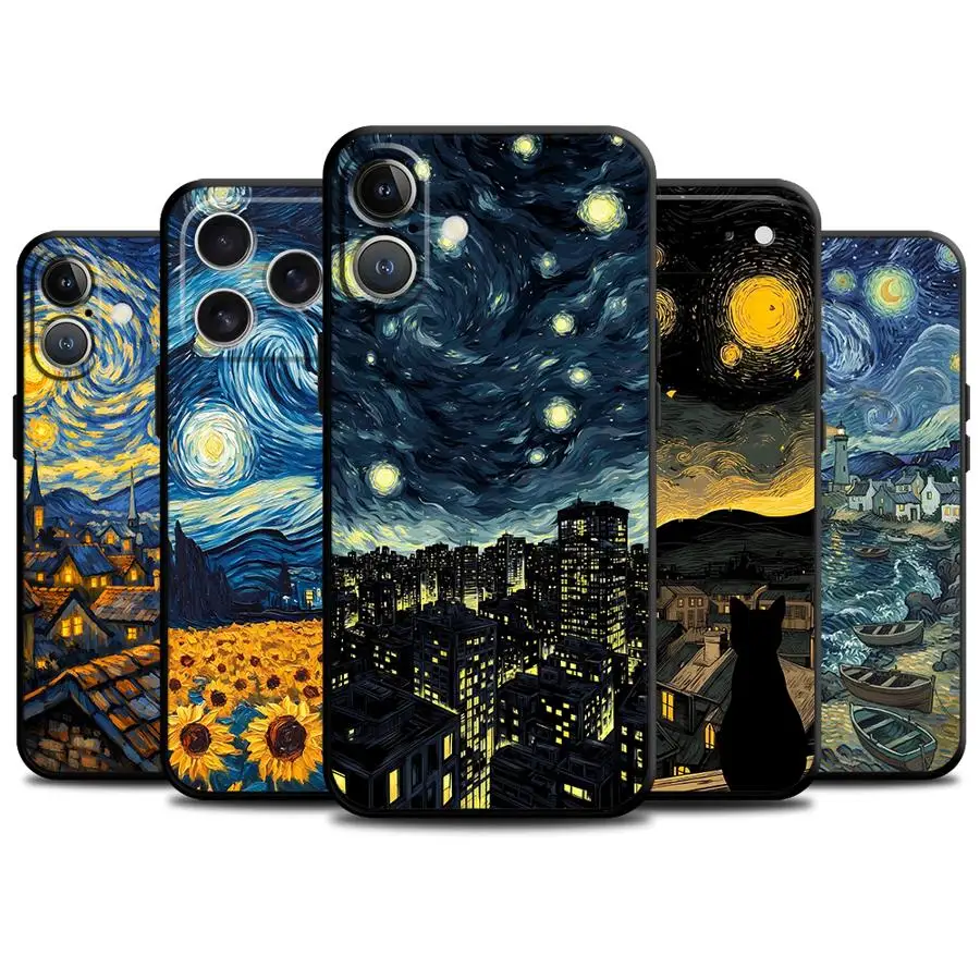 Phone Case for Apple iPhone 17 Pro Max 16 13 12 17e 14 15 Pro 7 8 Air 11 XR XS MAX Funda Phone Cover Starry Sky Cat