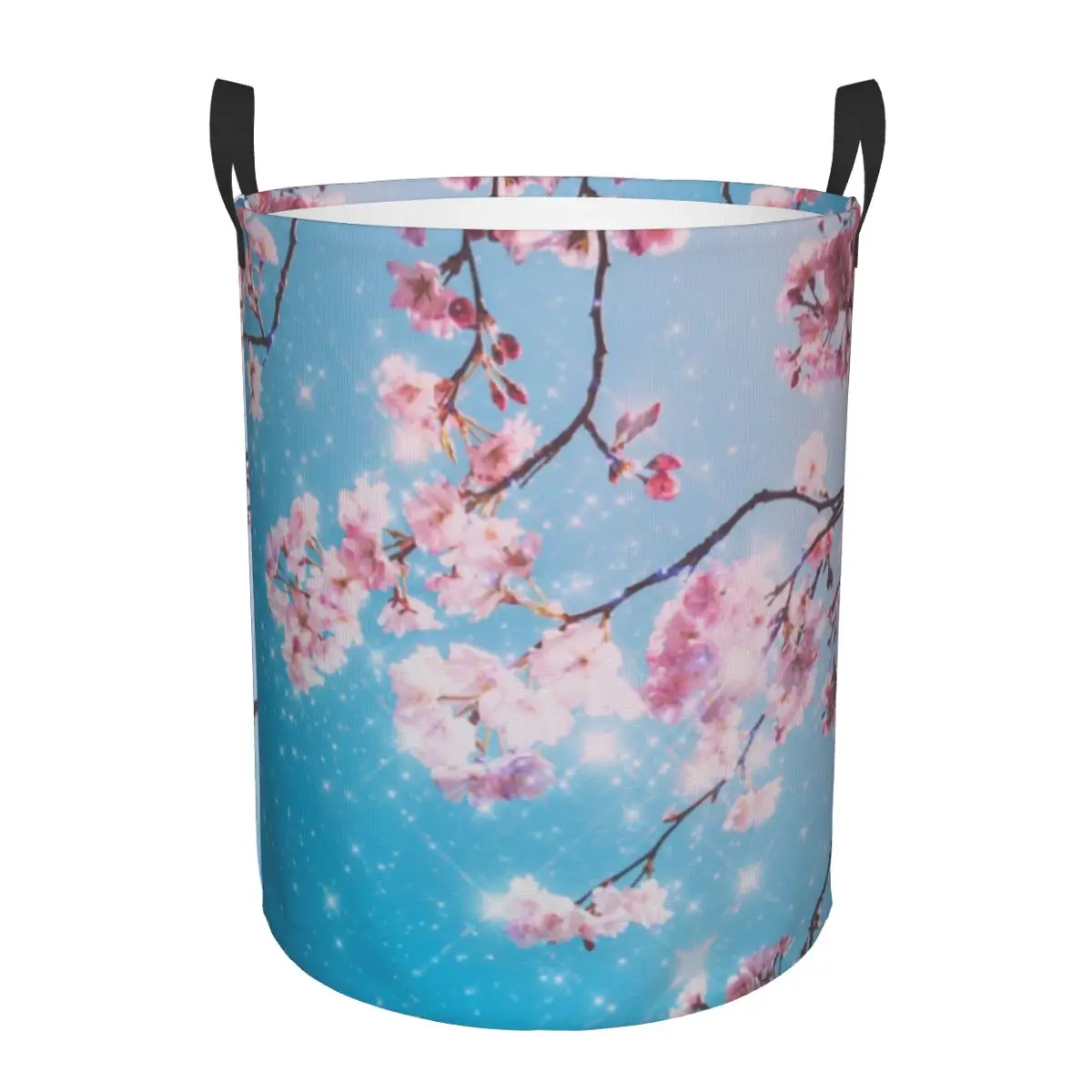 Custom Cherry Blossom Aesthetic Laundry Hamper Large Clothes Storage Basket Floral Sakura Flower Toy Bin Organizer for Nursery