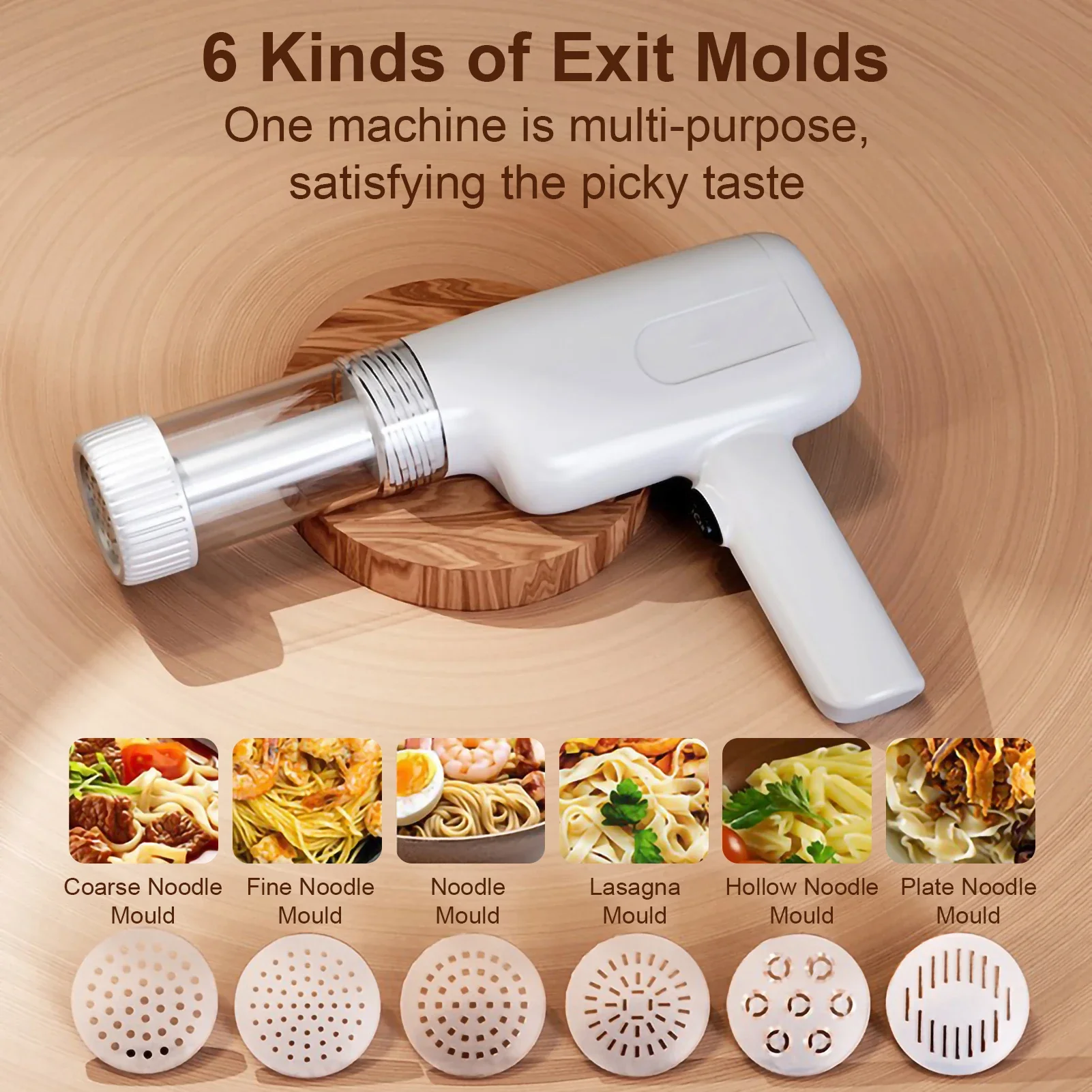 Automatic Electric Charging Wireless Hand Operated Pasta Maker Cutter Manual Spaghetti Noodles Dough Pressing Machine 6 Molds