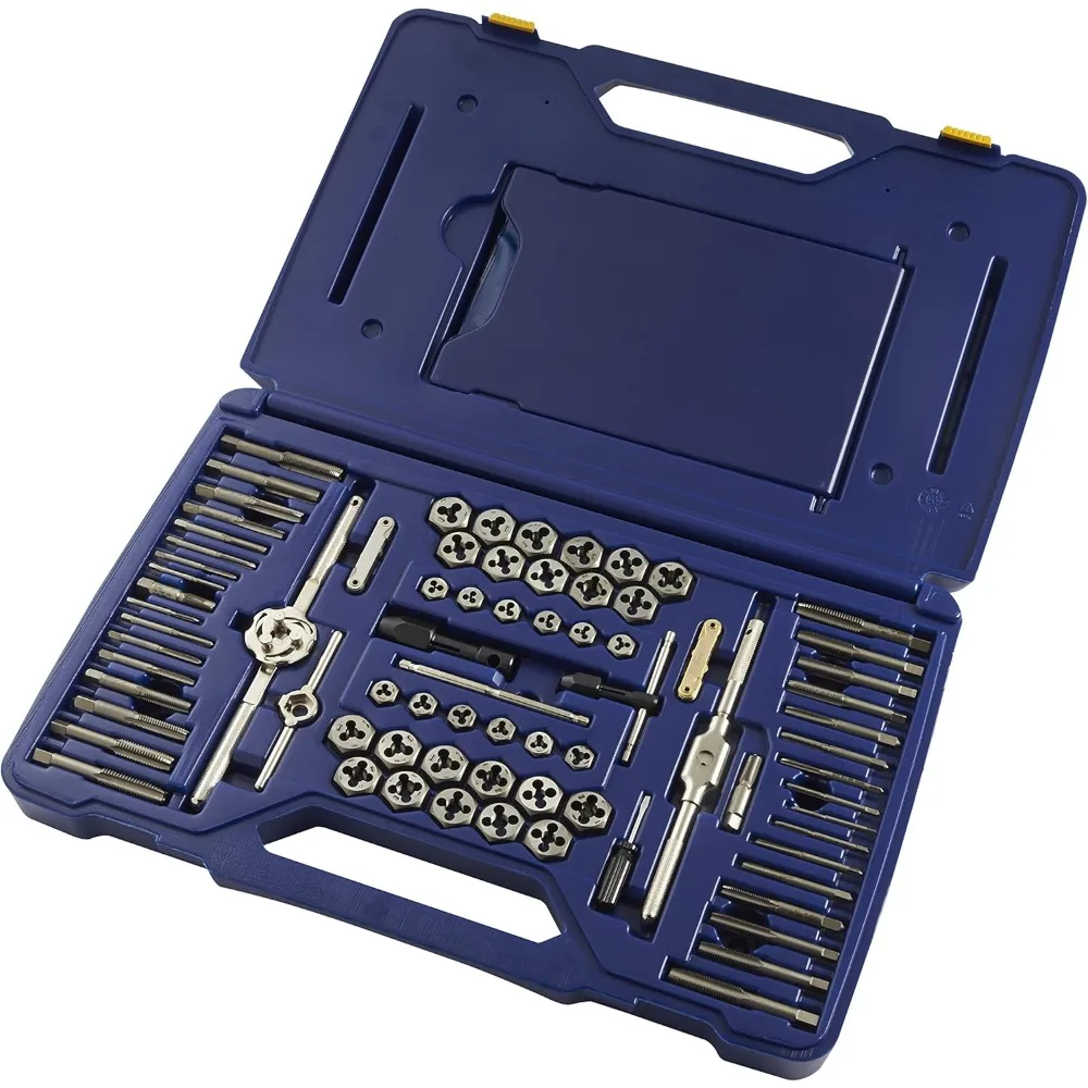 117-Piece Comprehensive Machine Screw, Tap, Hex Die, and Drill Bit Set in Silver and Blue
