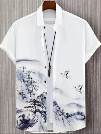 

Men's Printed ort Sve irt Collared Summer Casual Loose Fit Youth Faion Chinese Brandl 2025 Spring Regular Length