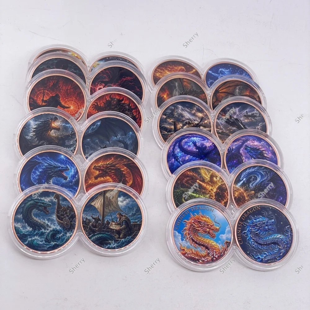 Fantasy Dragon 1oz .999 Copper Commemorative Coin Fire Ice Galaxy Dragon Medal Metal Collectible Coin Collection Souvenir Gift