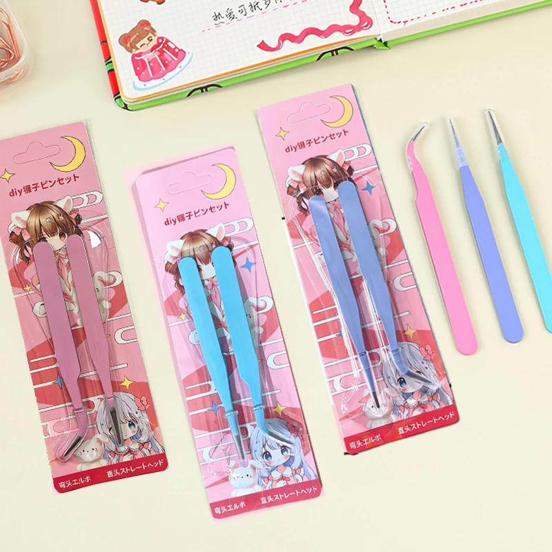 1 set of tweezers, single bend tweezers, handmade DIY sticker tool, retrieval tool, multifunctional color clip