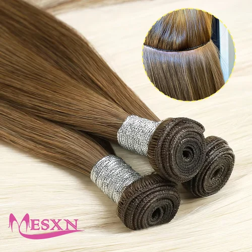 MESXN, nuevas extensiones de cabello Genius, mechones de cabello humano tejido, cabello humano Real Natural liso, negro, marrón, Rubio