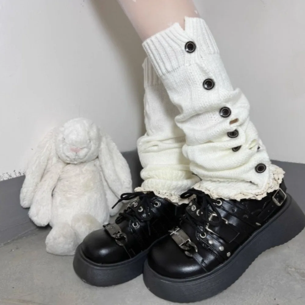 Ballet Style Stack Leg Warmers Y2k Socks Jk Calf Socks Women's Solid Color Button Leg Covers Boot Socks Lolita Leg Warmers