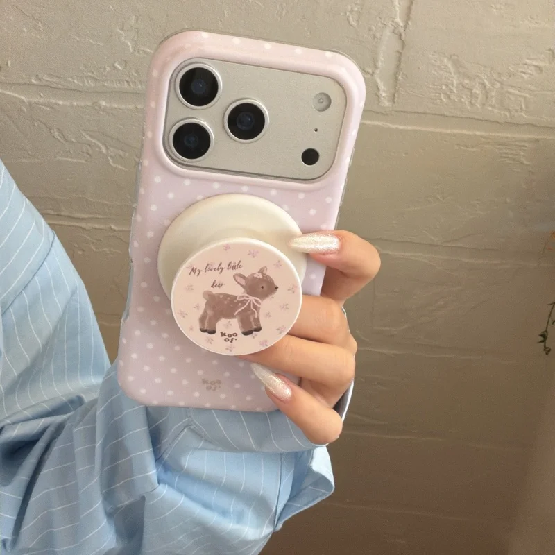

Korean Purple Polka Dot Magnetic Phone Case For iPhone 17 Pro 16 15 14 Pro Max Back Cover with Stand Shockproof Protective Cases