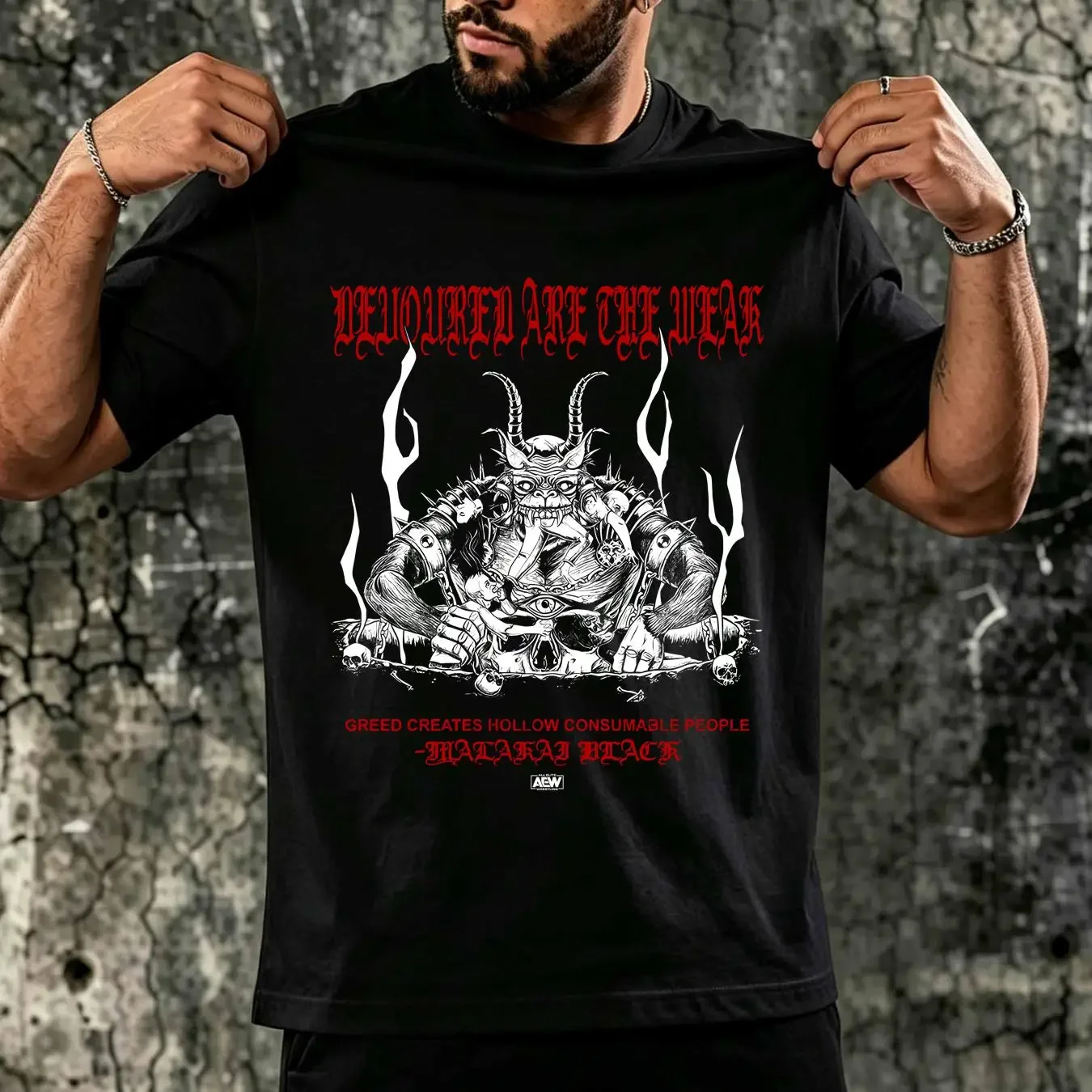 washed T Shirt Malakai Black Devoured Are The Weak AEW Official long or short sleeves vintage Washed fashion Stretched