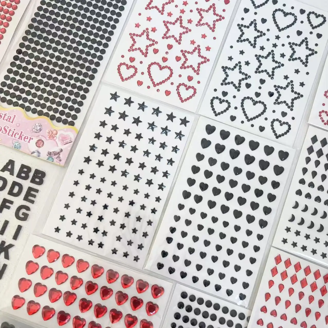 14-piece set of black and red series diamond crystal stickers for children's gifts stage makeup decoration stickers mobile phone