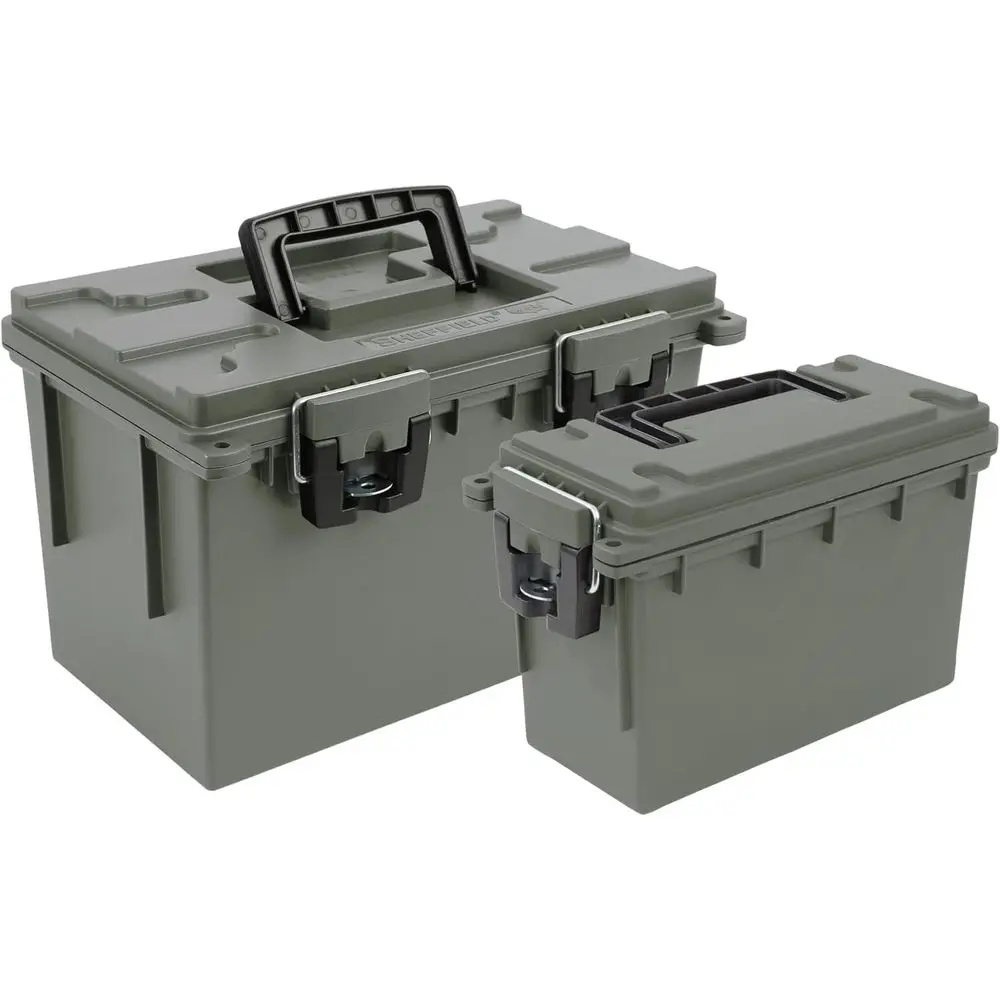 

12713 Storage Bins With Lids, 2-Pack Stackable Storage Bins, Made in USA, Lockable and Water-Resistant Containers with Lids, Pla