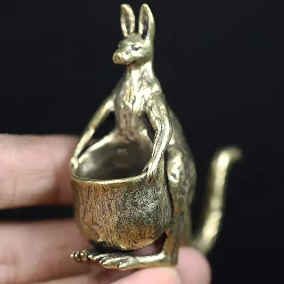 Practical New Vintage Solid Brass Kangaroo Statue Gold Plating Antlered Animal Sculpture Desktop Decor Antique Collectible