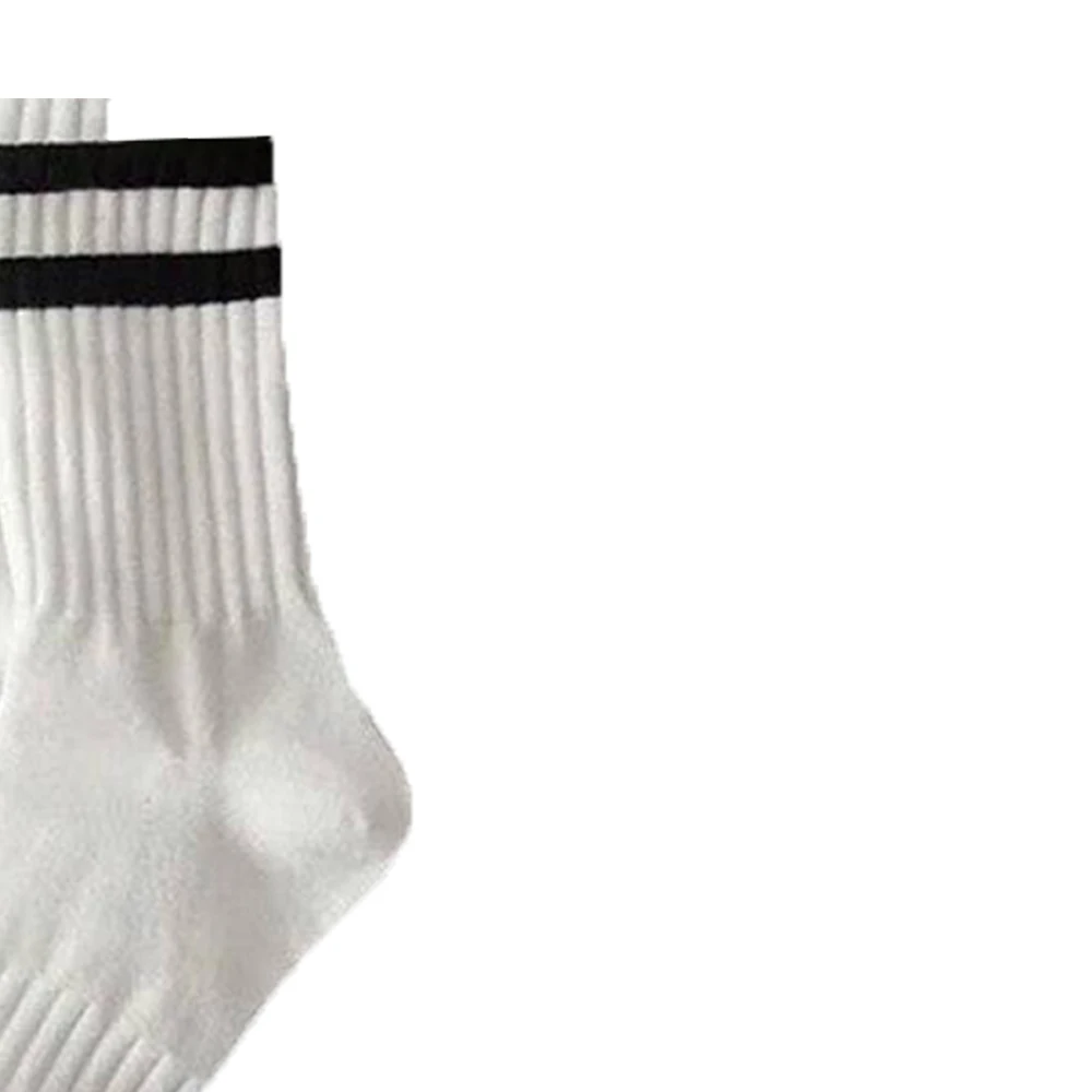 5 Pairs Black White Solid Color Mid Tube Socks Vertical Striped Suitable Both Men Women Sweat Absorbing Breathable Casual Socks