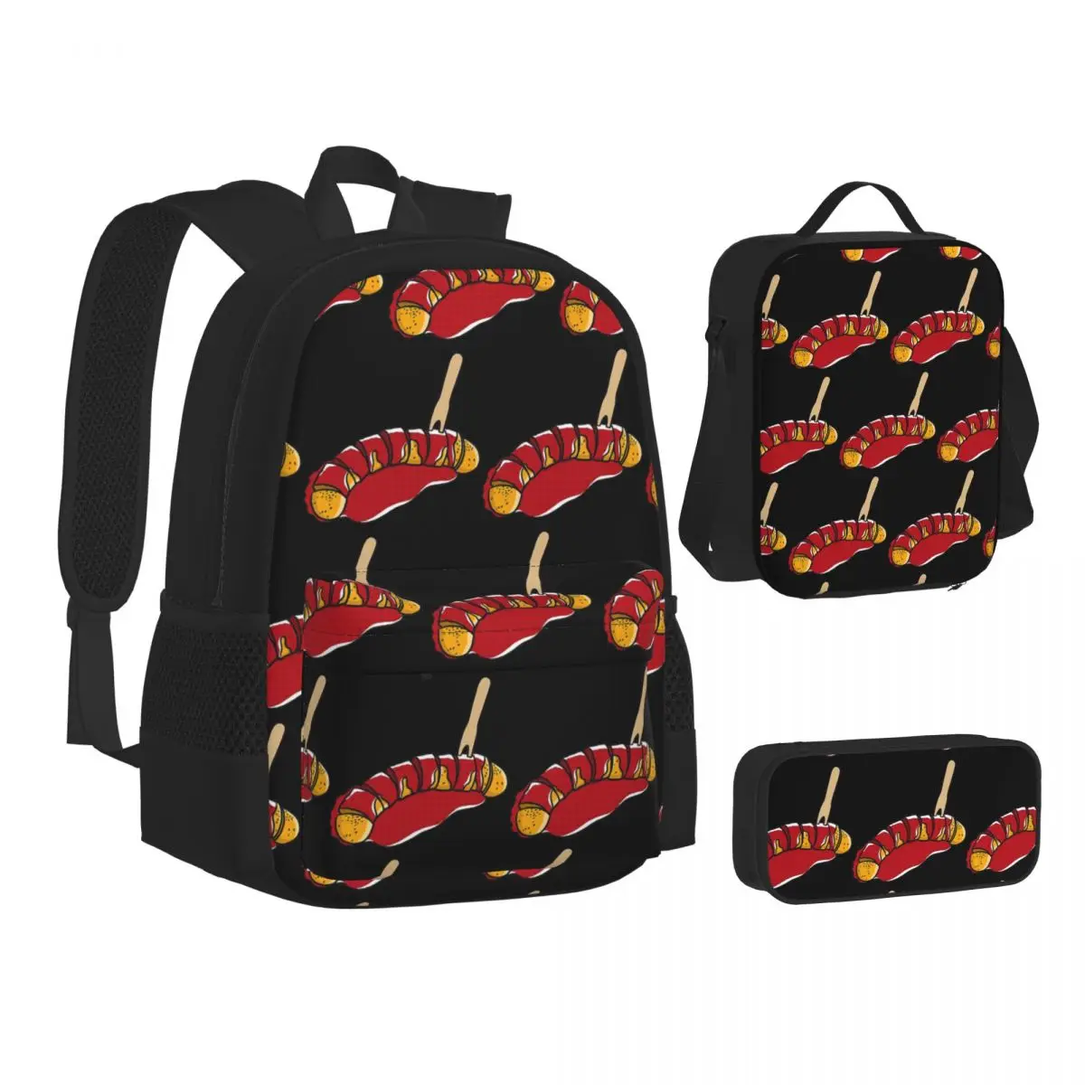 

Currywurst Pure Backpacks Boys Girls Bookbag Children School Bags Kids Rucksack Lunch Bag Pen Bag Three-Piece Set