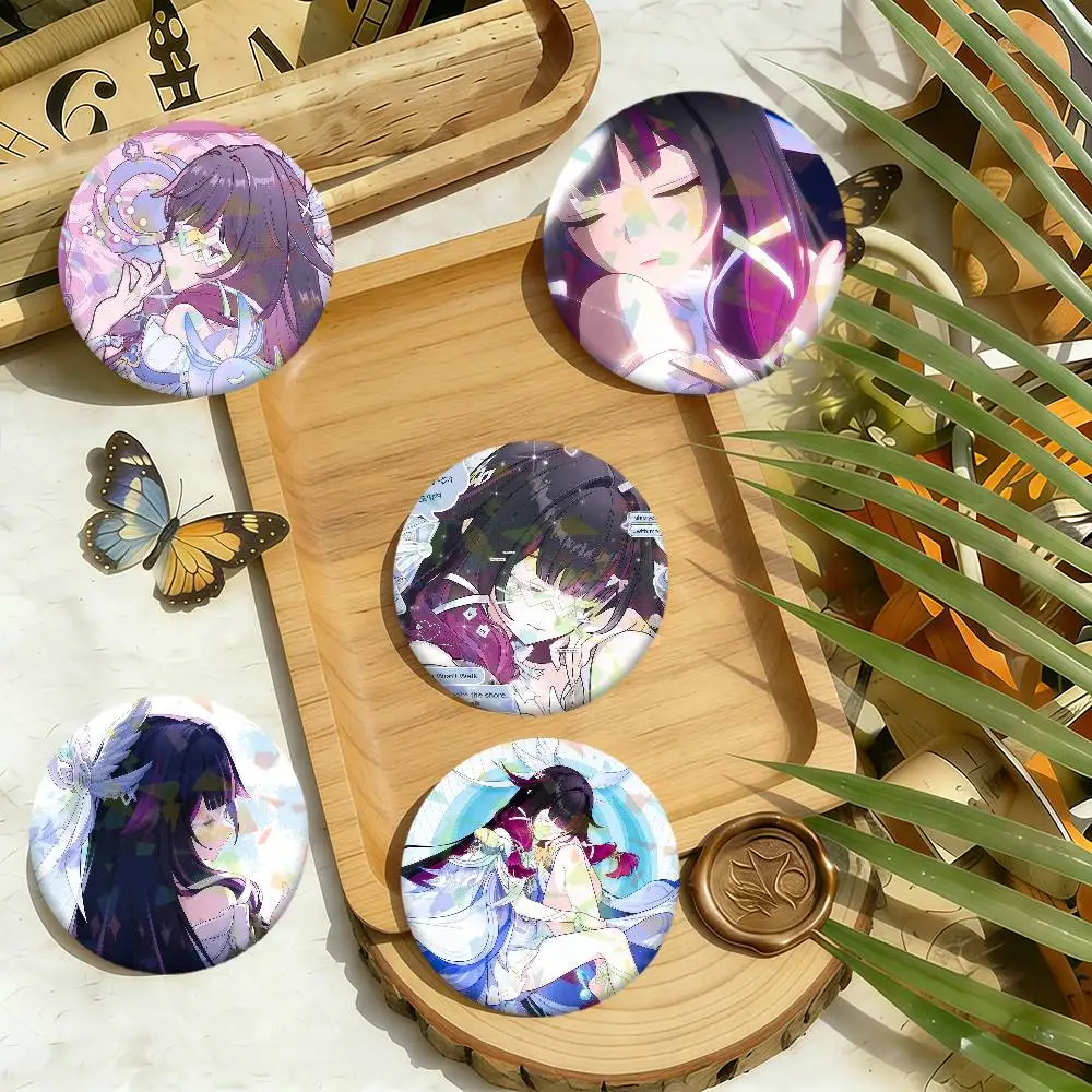Columbina Genshin Impact Niedliches Kunstspiel-Abzeichen Brosche Rucksack-Deko Accessoires Fans Souvenir Geschenk Rund Lasergraviert
