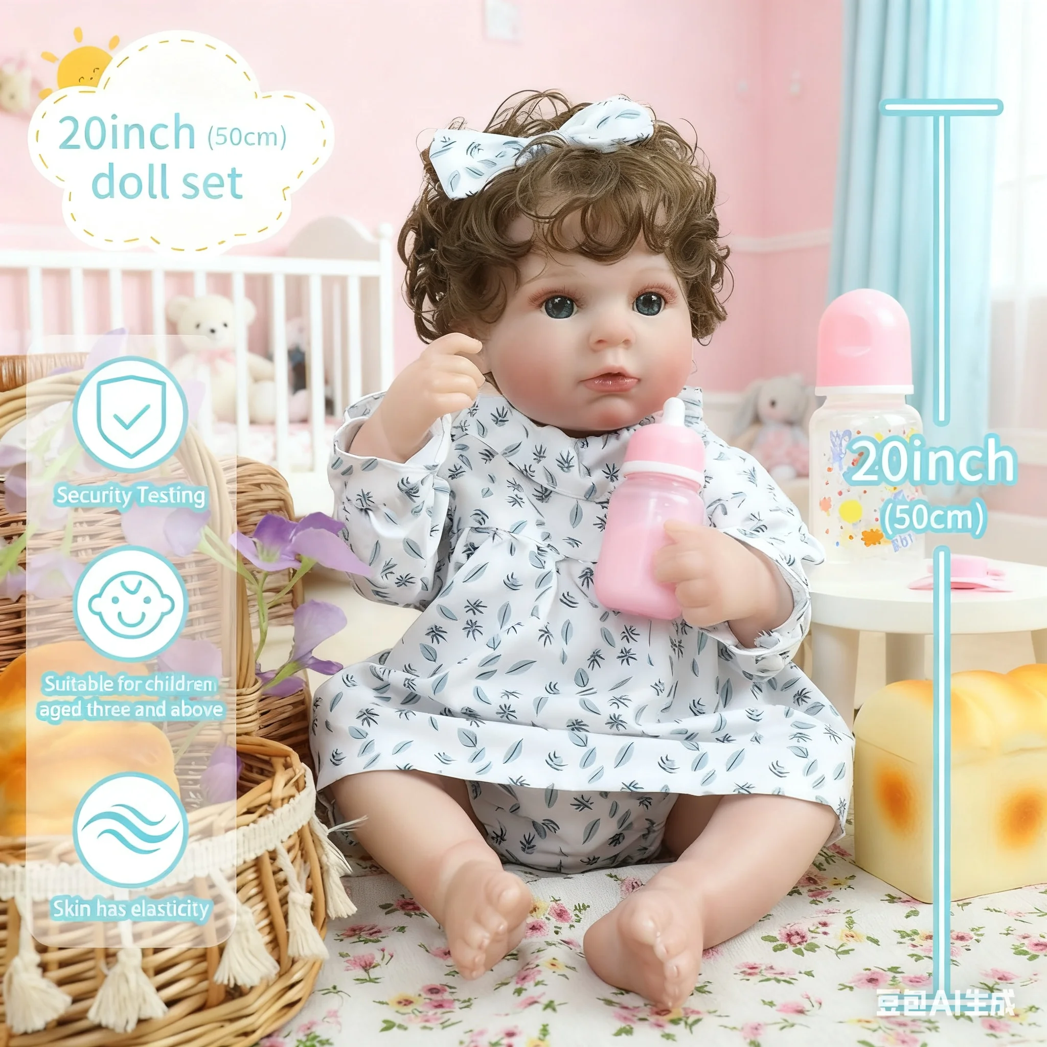 

50CM Realistic Reborn Doll Soft Touch 3D Skin Art Popular Silicone Vinyl Fashion Doll with Rooted Hair for Girl Christmas Gifts