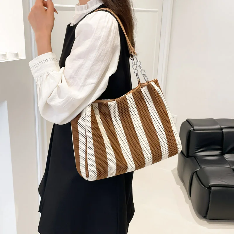 

High Quality Women Canvas Handbags Fashion Ladies Big Shoulder Messenger Bags for Women Casual Female Stripe Tote Shopping Bag