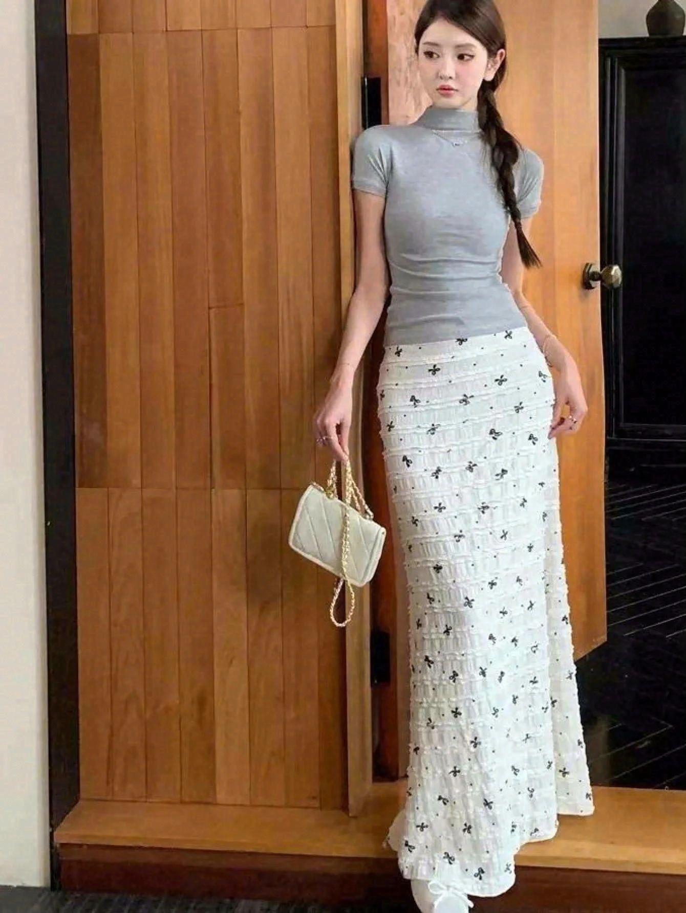 2026 Summer Holiday Style Bow Print Lace Hollow Floral Fishtail Skirt Slimming Pure Desire Long Skirt