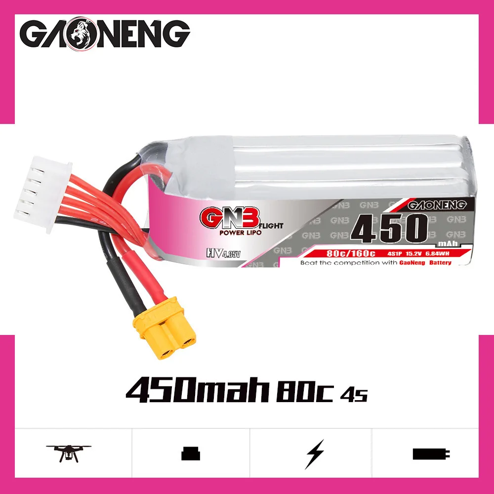 3Pcs Gaoneng GNB 4S 15.2V 450MAH 80C/160C Indoor UAV With High Voltage Aerial Model FPV Lipo Battery HV With XT30 Plug