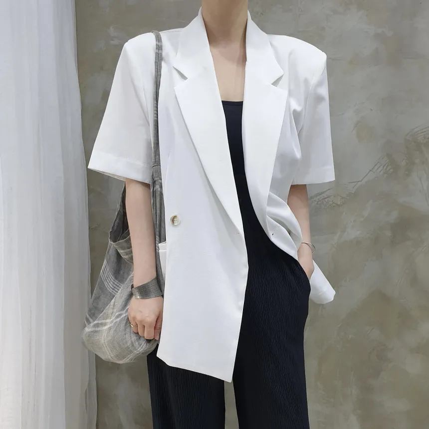 

Chic ort Sve Suit Jaet Women's Loose Design Korean Sle Commute Appropriate Pure Color Double Buttoned Front Coat