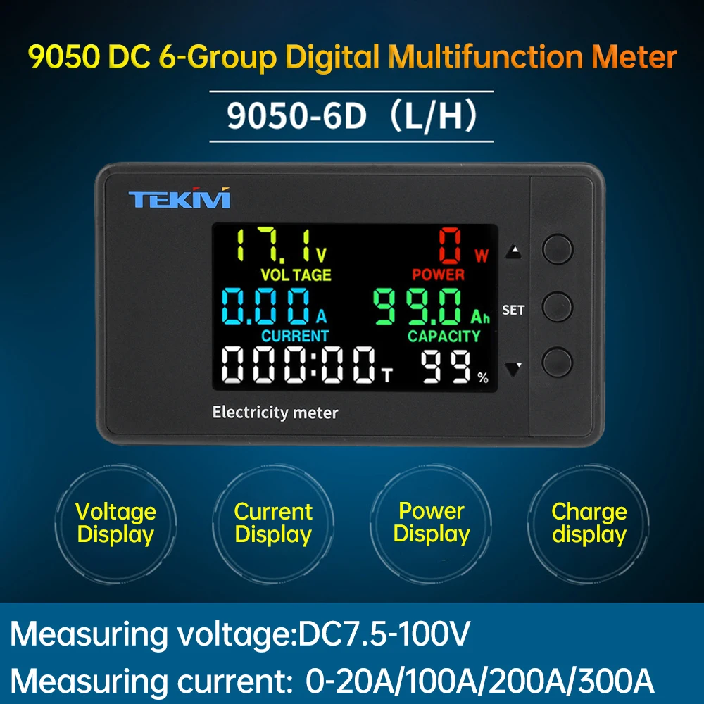 9050-6DH Multimeter Multifunction Digital DC Voltage Ammeter Power Meter Bidirectional Detection DC 7.5V-100V 20A 100A 200A 300A