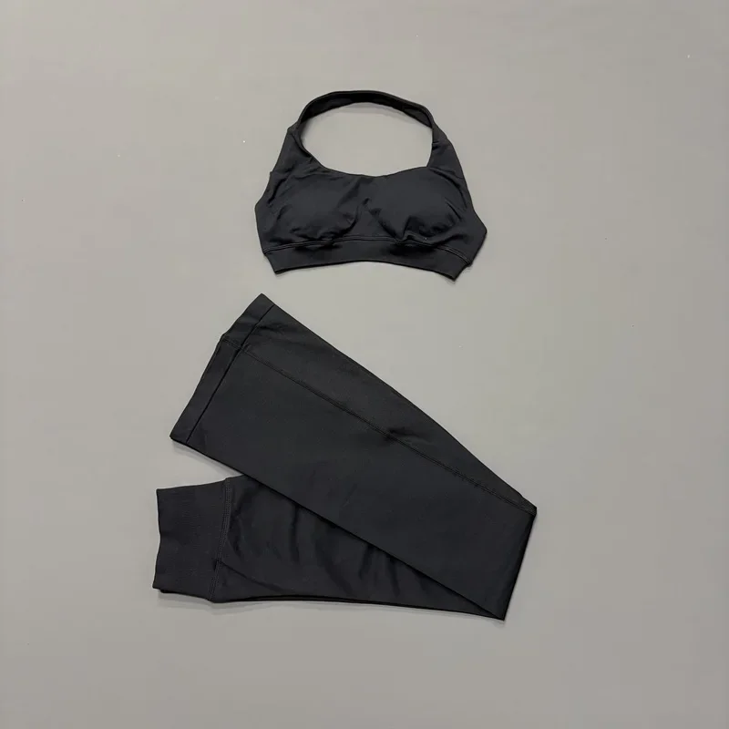 2-teiliges HISTELLO Damen Nahtloses Sportset Neckholder-Sport-BH Schlaghosen mit Hüftlift-Effekt Hochgeschnittene Yoga-Fitness-Trainingsanzüge – Detail 10