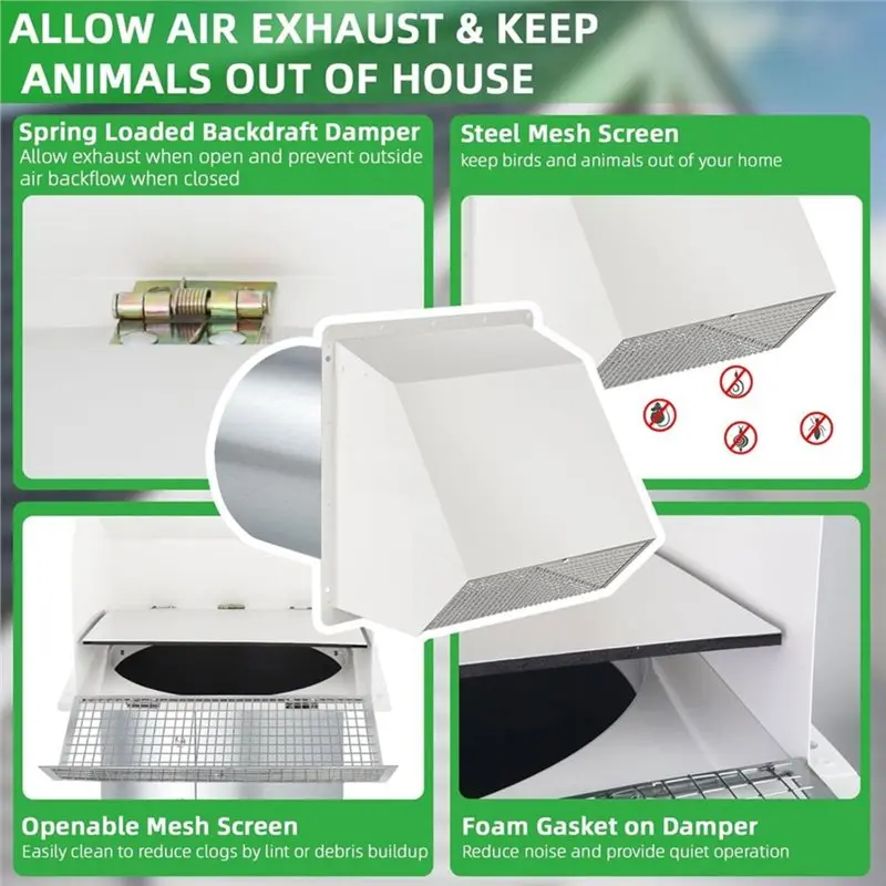 ABAE-For Range Hood And Kitchen Air Exhaust 6 Inch Hooded Wall Vent With Screen And Damper, Exterior Dryer Vent Cover