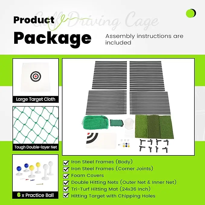 10x10x10ft Golf Driving Cage Steel Frame Full Swing Chipping Practice Nets Indoor Outdoor Backyard Hitting Practice Newage Nets
