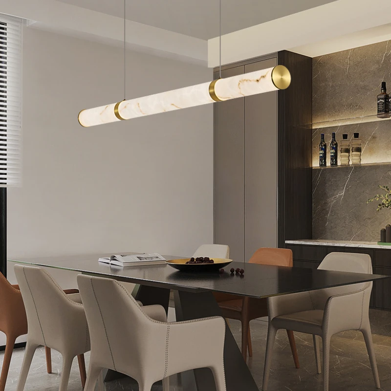 2026 Modern Pendant Long Strip Straight Light All Copper Imitate Marble Light Restaurant Designer Simple Living Room Dining Room