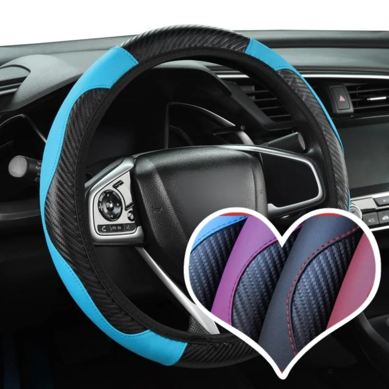 

Чехол на руль из углеродного волокна из искусственной кожи, дышащий, нескользящий для 14,5-15 дюймов (38 см), аксессуары для интерьера рулевого колеса автомобиля