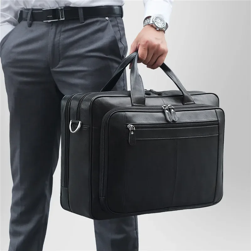 Nesitu Big Large Black Coffee Genuine Leather Men Messenger Bags Business Travel Bags 15.6'' Laptop Briefcase Portfolio M7320