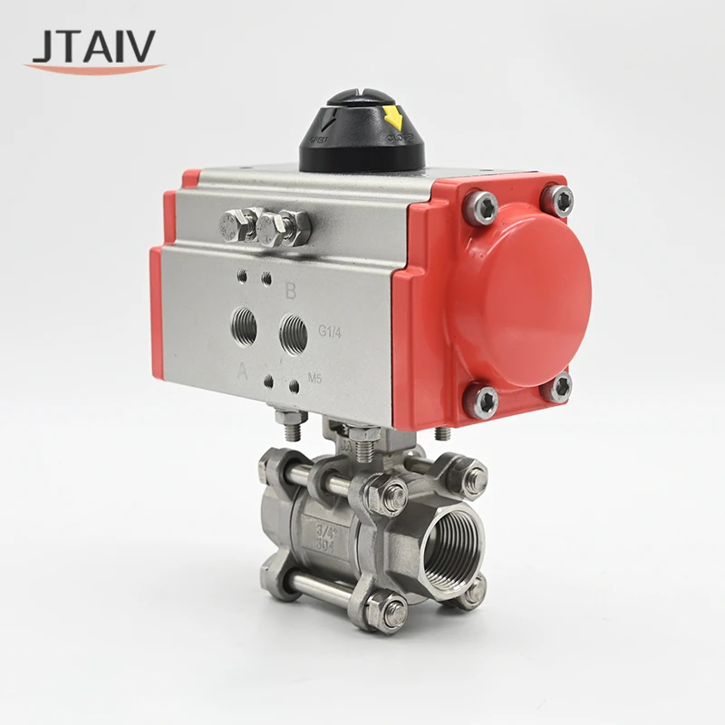 JTAIV Factory Customized DN15-DN100 Single Double Acting Sanitary SS304 3PC pneumatic actuator Pneumatic Threaded Ball Valve